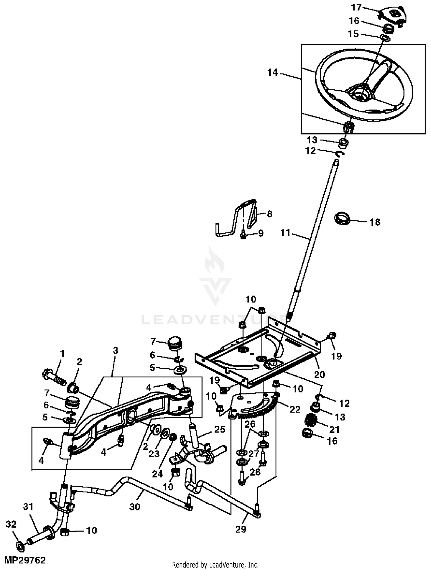 John Deere L111 Lawn Tractor With 42 IN Mower Deck Material Collection System PC9458 Steering Wheel Gears Linkage Front Axle STEERING AND BRAKES