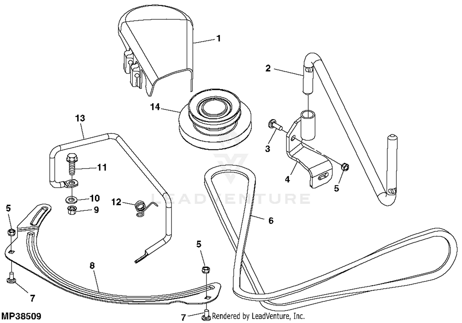 John Deere Power Flow Blower Assembly (48C Mower) -PC9146 Jacksheave,Idlers  & Belt,48C: Two-Bag Powerflow Material Collection System