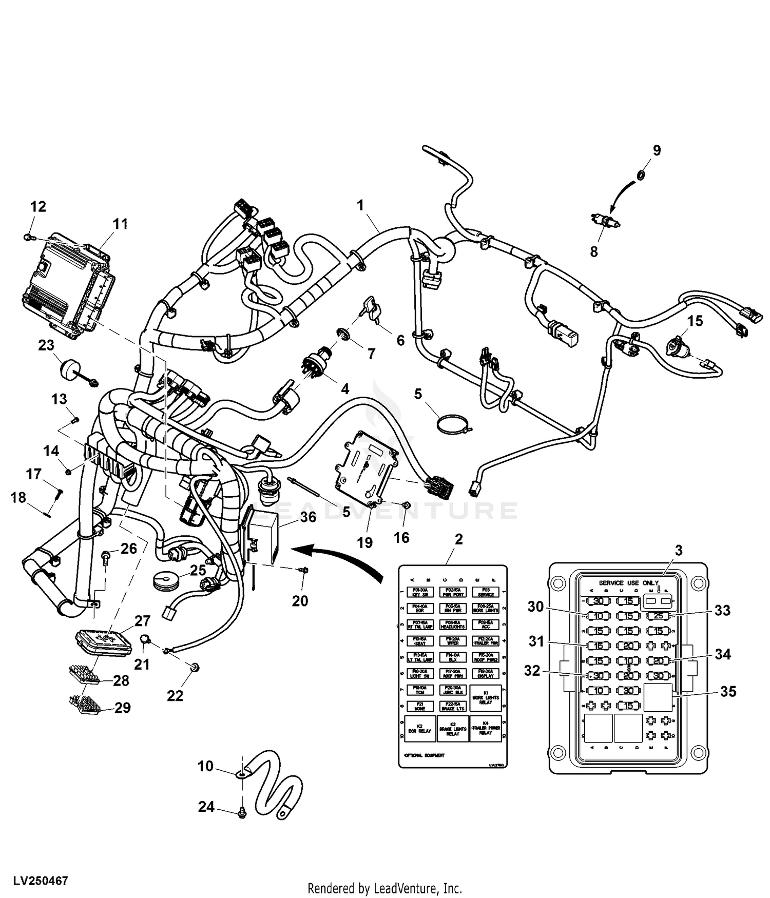 2020 3046R cab diverter fuse box location