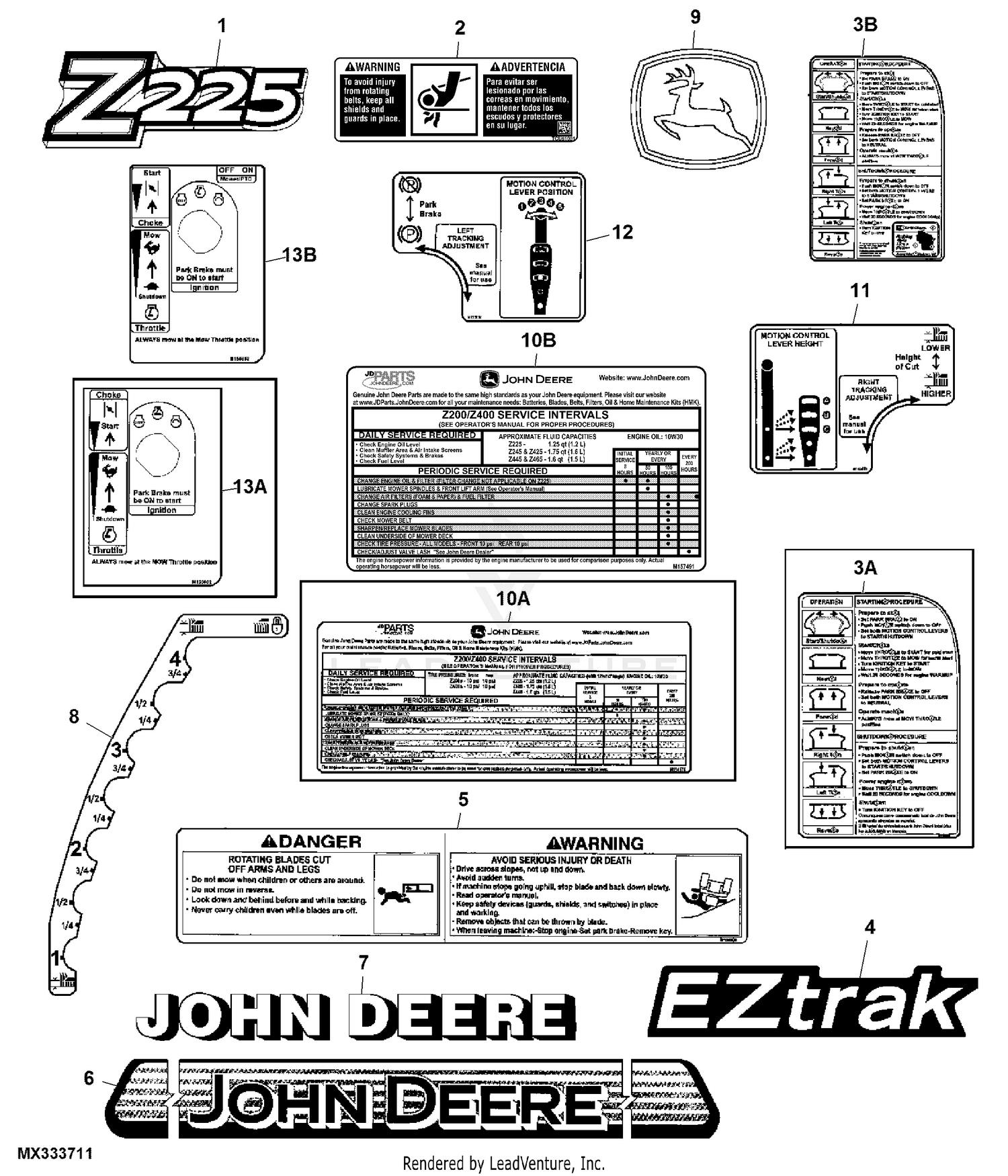 John Deere Z225 EZtrak Mower (With 42-IN Deck) -PC9593 Labels