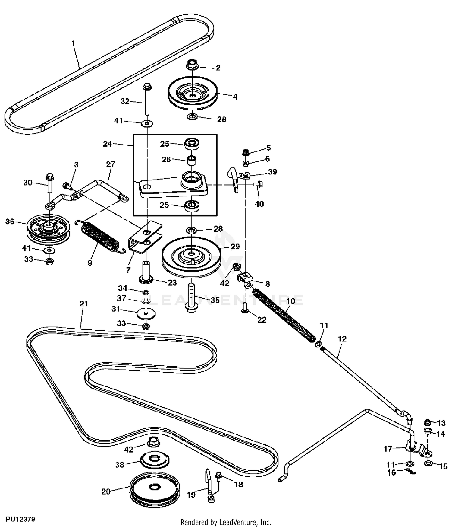 John Deere Power Flow Blower Assembly (48C Mower) -PC9146 Jacksheave,Idlers  & Belt,48C: Two-Bag Powerflow Material Collection System