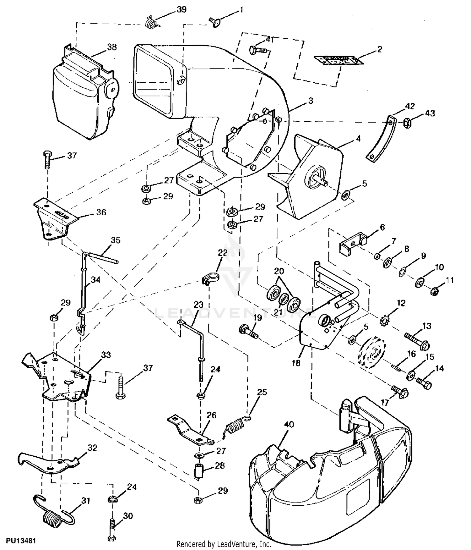 John Deere Power Flow Material Collection System (60-IN Mower Deck) -PC2111  BLOWER HOUSING,BRACKETS & ROTOR: POWER FLOW BLOWER ASSEMBLY 60 MOWER