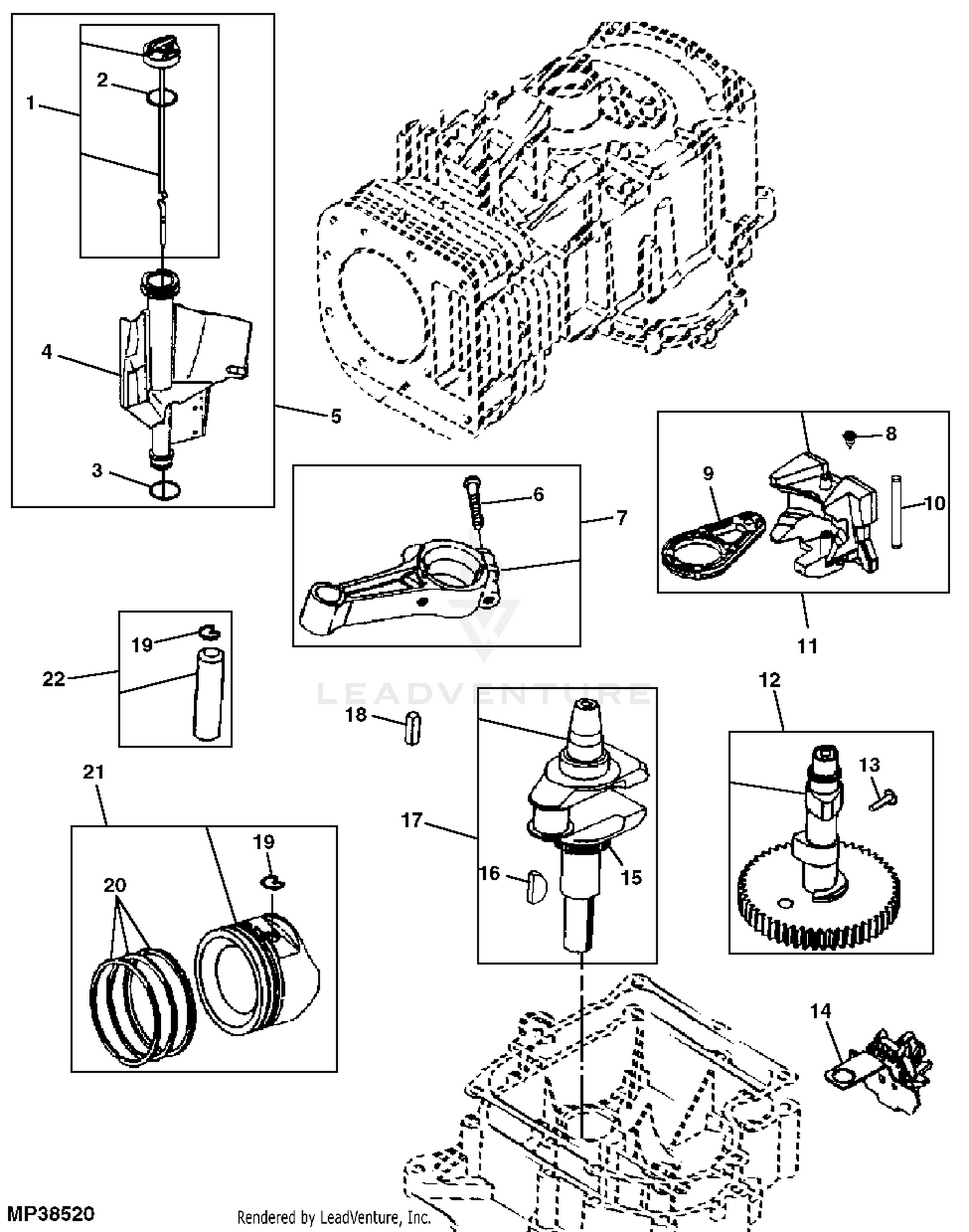 John Deere Z225 EZtrak Mower With 42 IN Deck PC9593 CRANKSHAFT PISTON DIPSTICK Engine MM14747 MM14593 040000