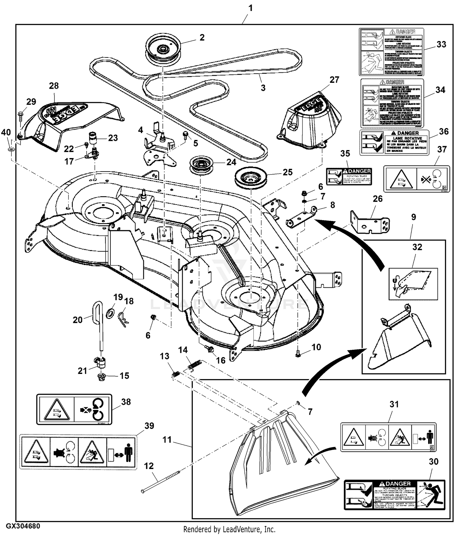 John deere best sale la130 mower deck