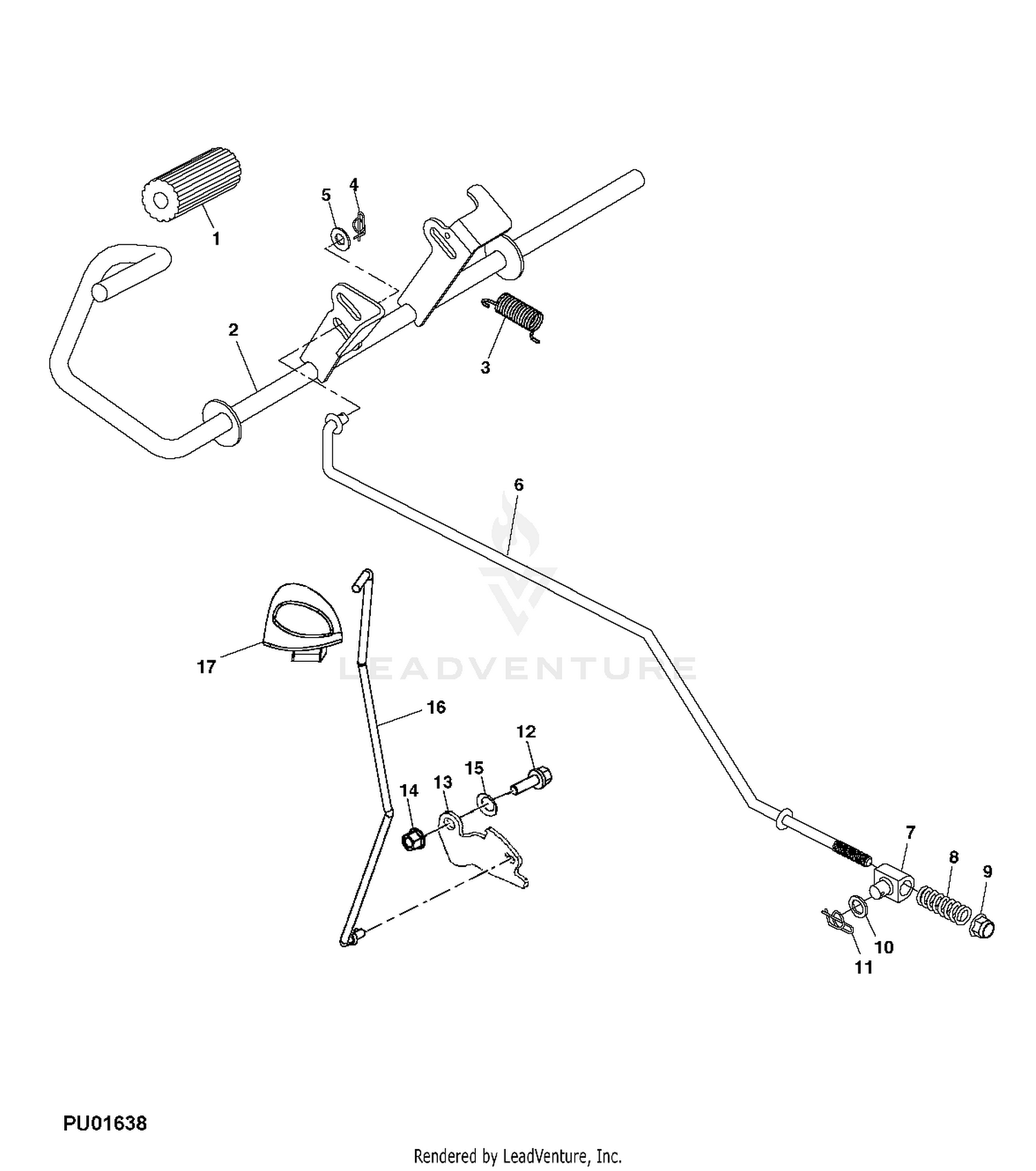 John Deere LA130 Tractor With 48 IN Mower Deck PC9633 BRAKE PEDAL LINKAGE STEERING AND BRAKES