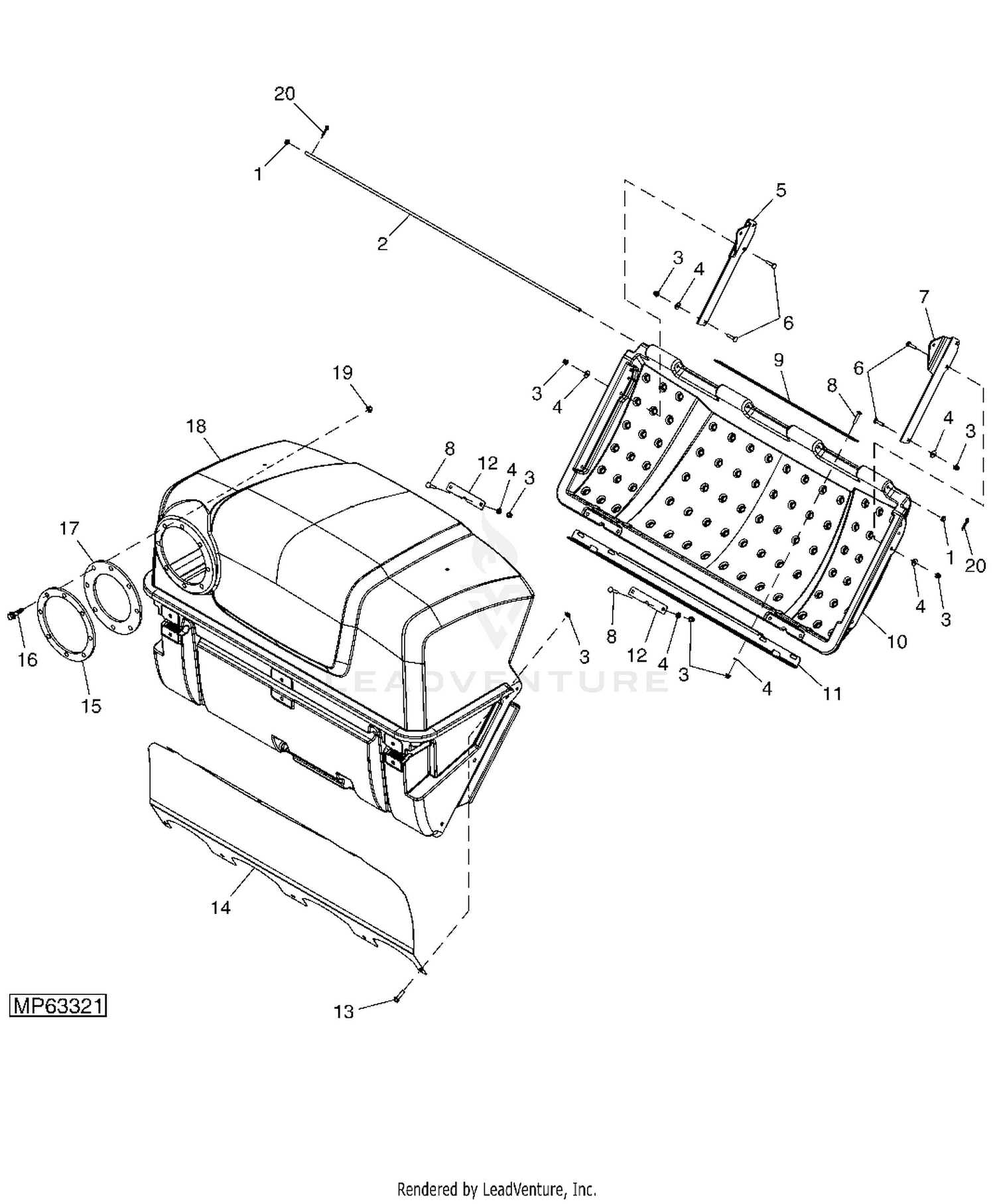 マイクロトレイラーズ　ダンプ John Deere MCS System For Z-Trak (14 Bushel) -PC10359 HOPPER