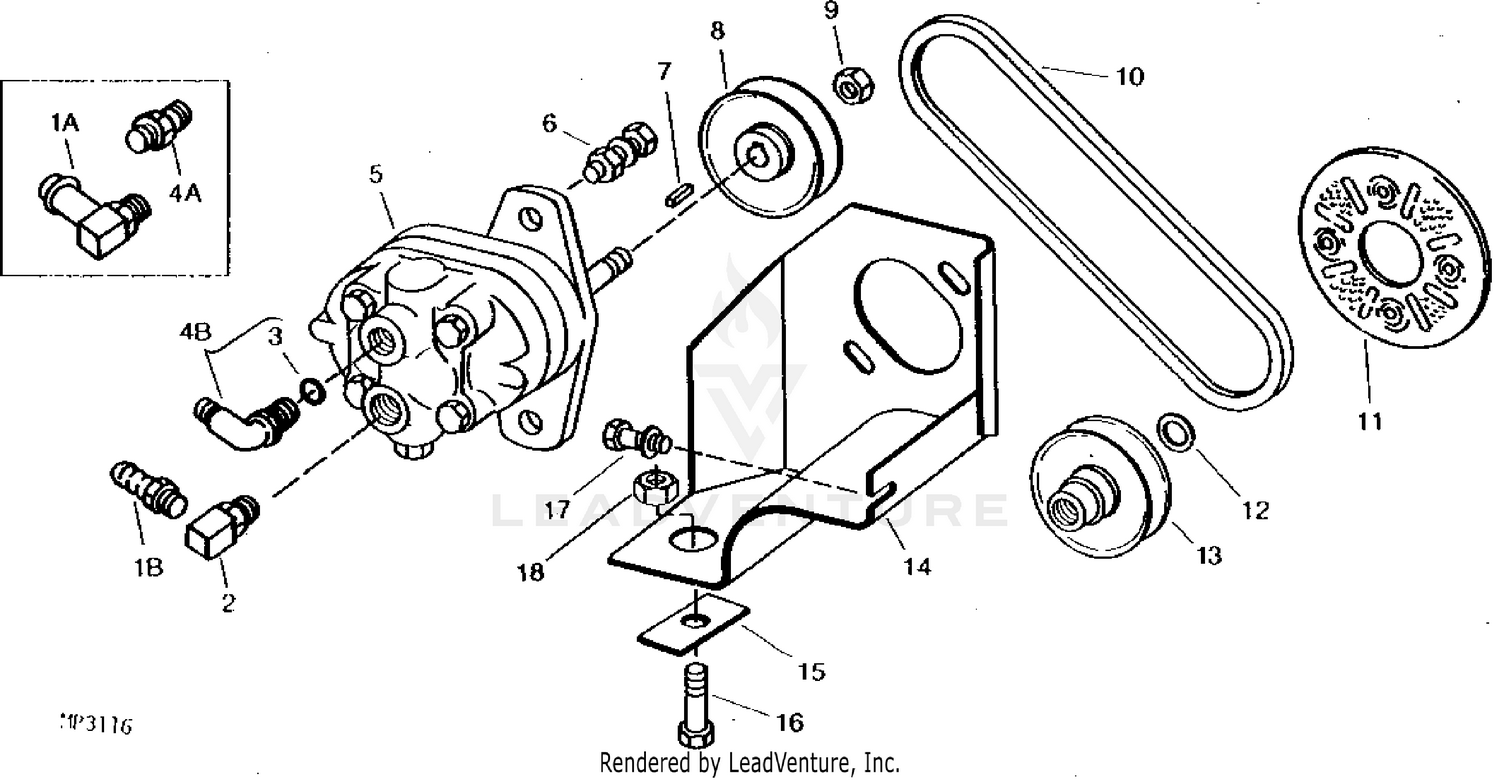 John Deere 212 TRACTOR PC1473 HYDRAULIC LIFT PUMP BRACKET BELT