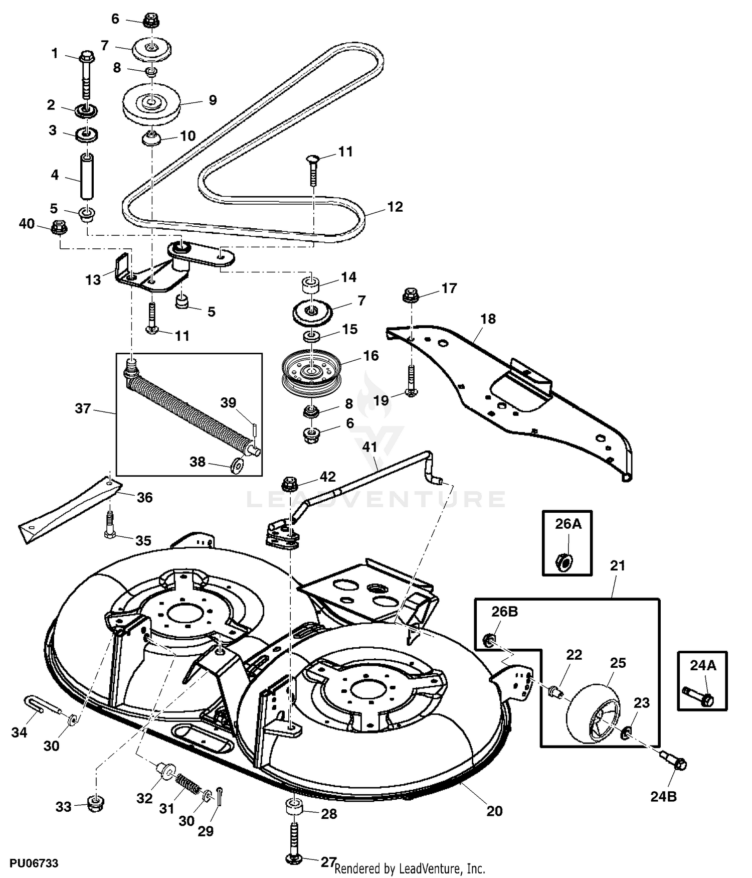 John Deere 42 D100 Series Deck Parts Diagram