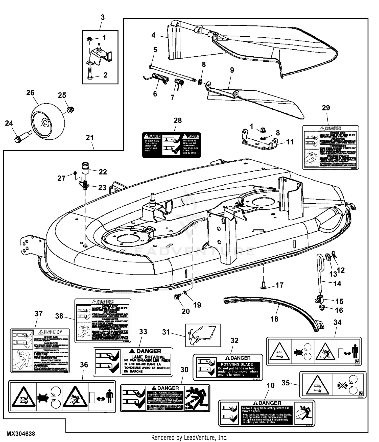 John deere la115 2025 mower deck parts