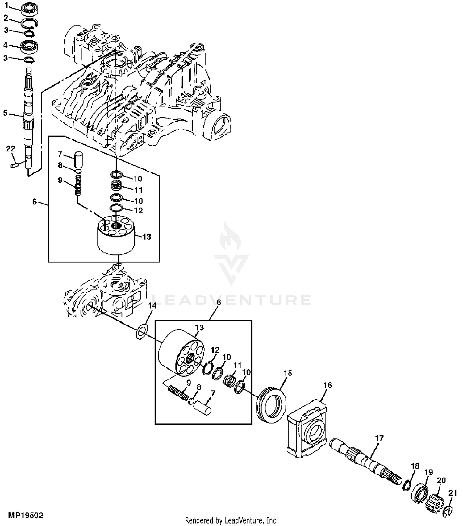 John Deere GX325 Garden Tractor 42-IN Convertible Mower Deck -PC9076 Motor  & Pump Shaft Assembly: POWER TRAIN