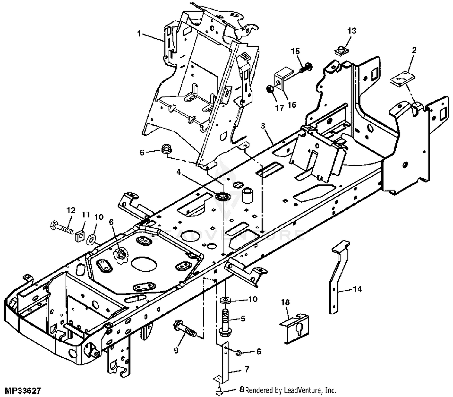 John Deere GT235 Lawn Garden Tractor Hydro With 54 IN Mower Deck PC2721 FRAME WHEELS FRAME OPERATORS STATION