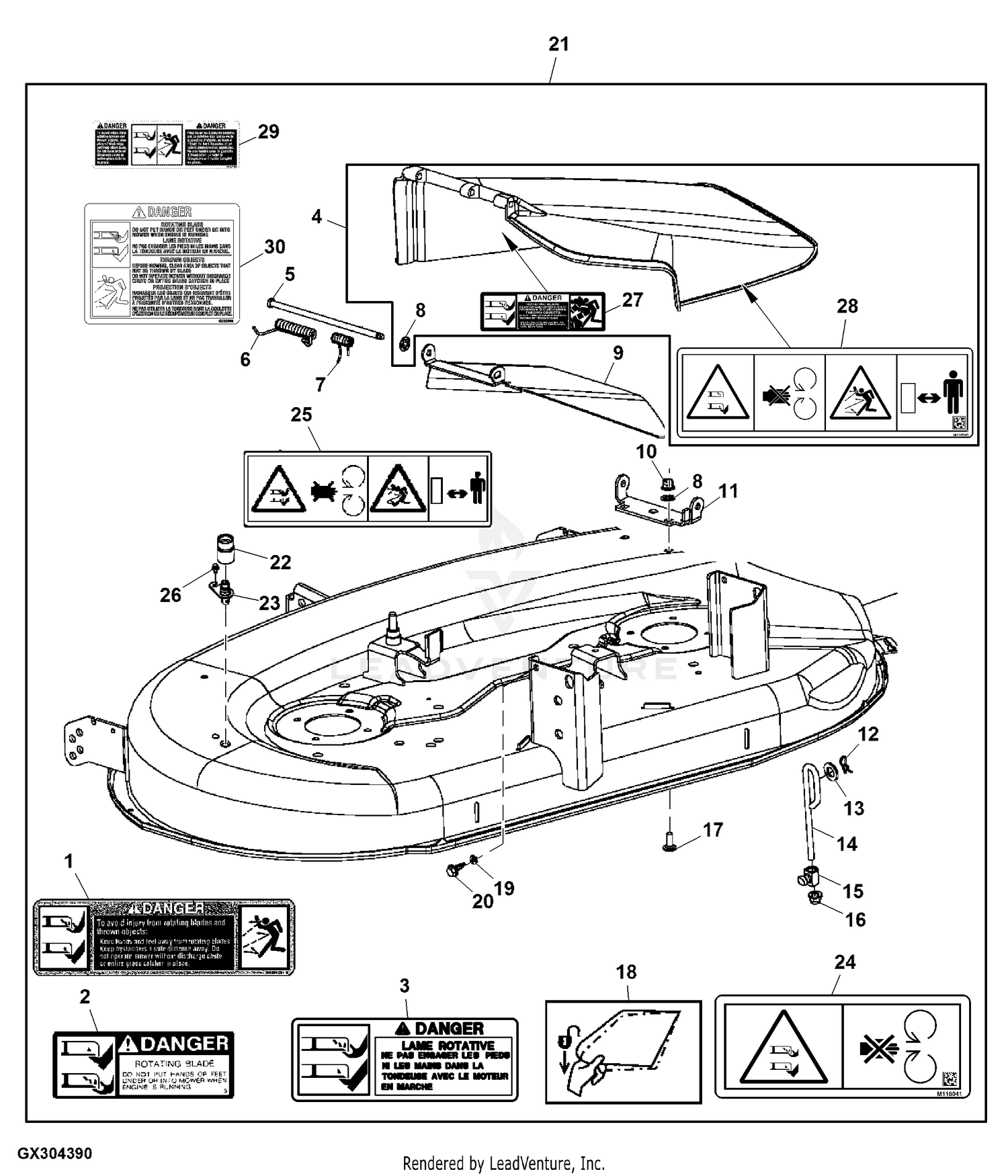 John Deere 42 D100 Series Deck Parts Diagram