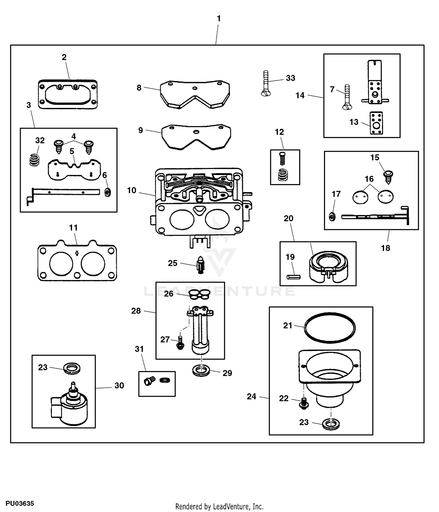 John Deere LA175 Tractor Material Collection System PC9747 Carburetor FUEL AIR