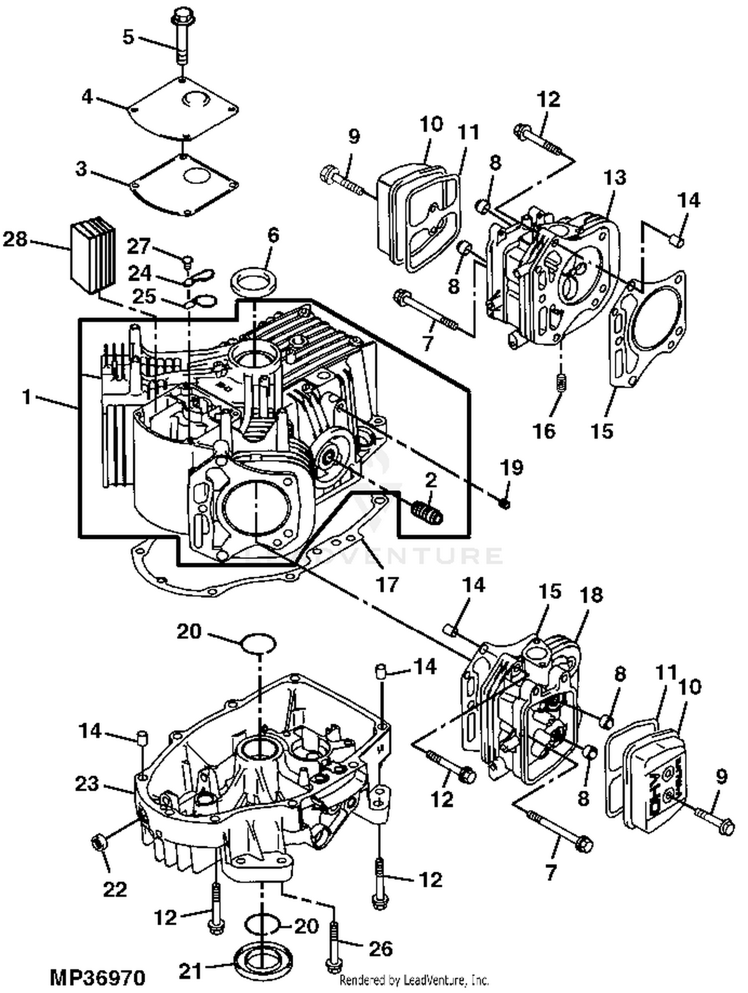 John Deere X320 Tractor Select Series 48 inch Mower Deck W Non Rotatable Anti Scalp Wheels PC9521 Cylinder Head Crankcase Engine FH661V MM15721 MM14829