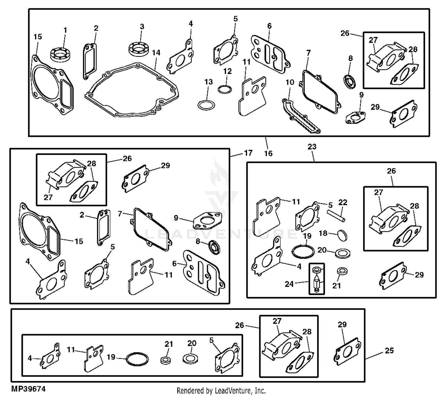 John Deere JS45 21 IN Mowmentum Walk Behind Mower PC9763 Engine Gasket Kit ENGINE MIA11544 MIA11545 MIA11554