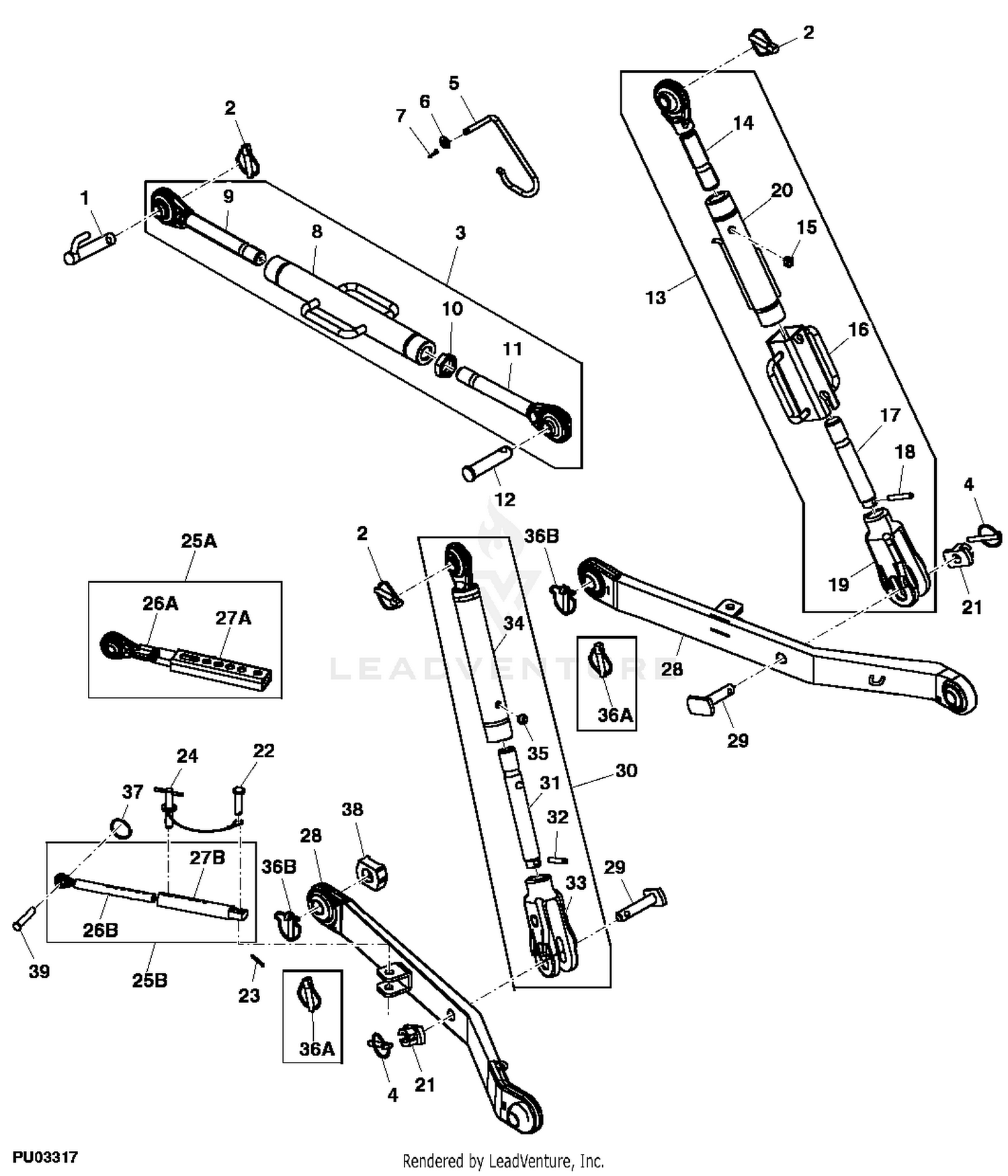 Adjustable Lift Link LVA16296 For John Deere 1023E, 1025R, 1026R Tractor 3-Point Hitch
