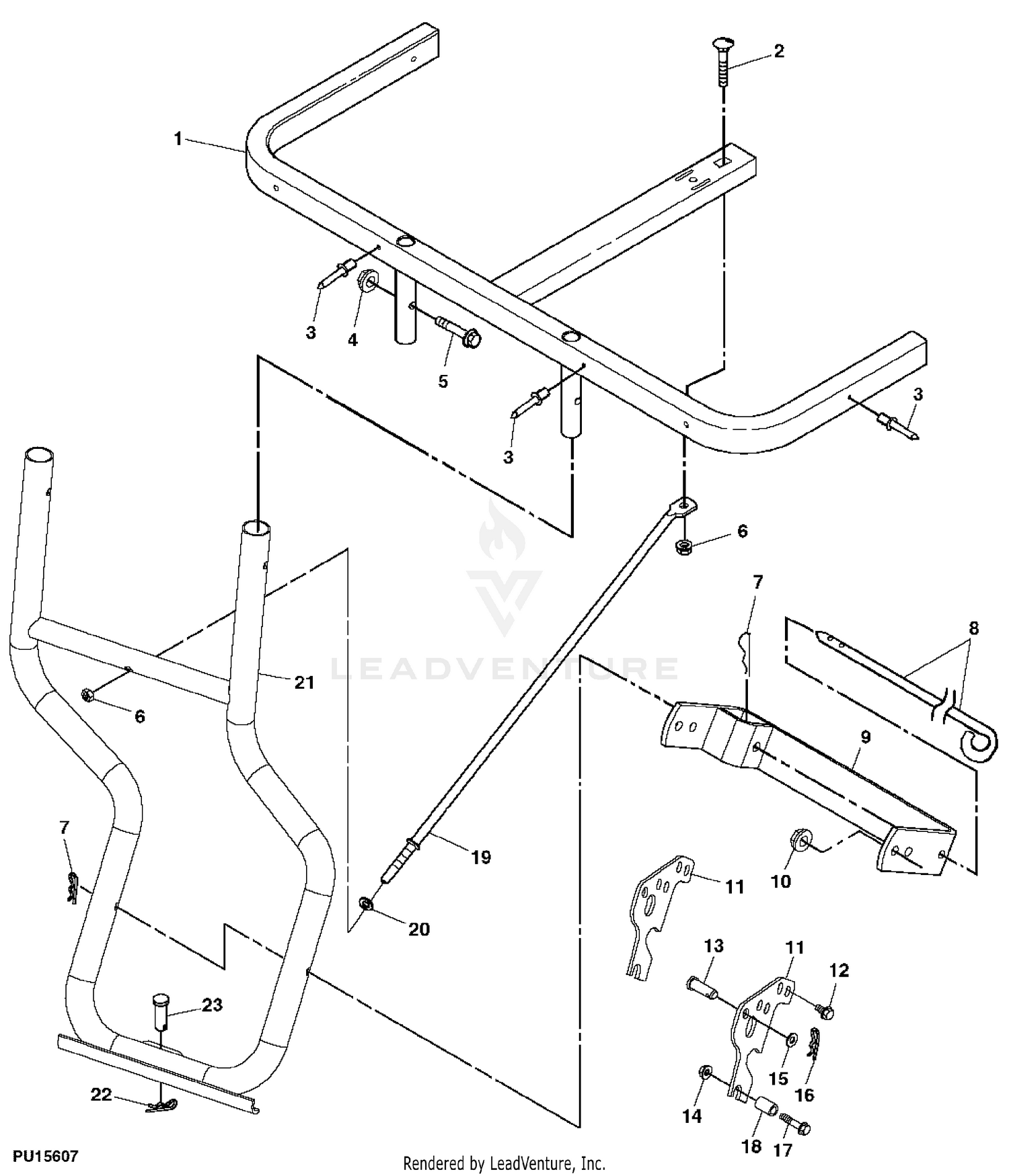 John Deere Power Flow Blower Assembly (60D Mower) -PC9146 Blower Housing  54C: Two-Bag Powerflow Material Collection System