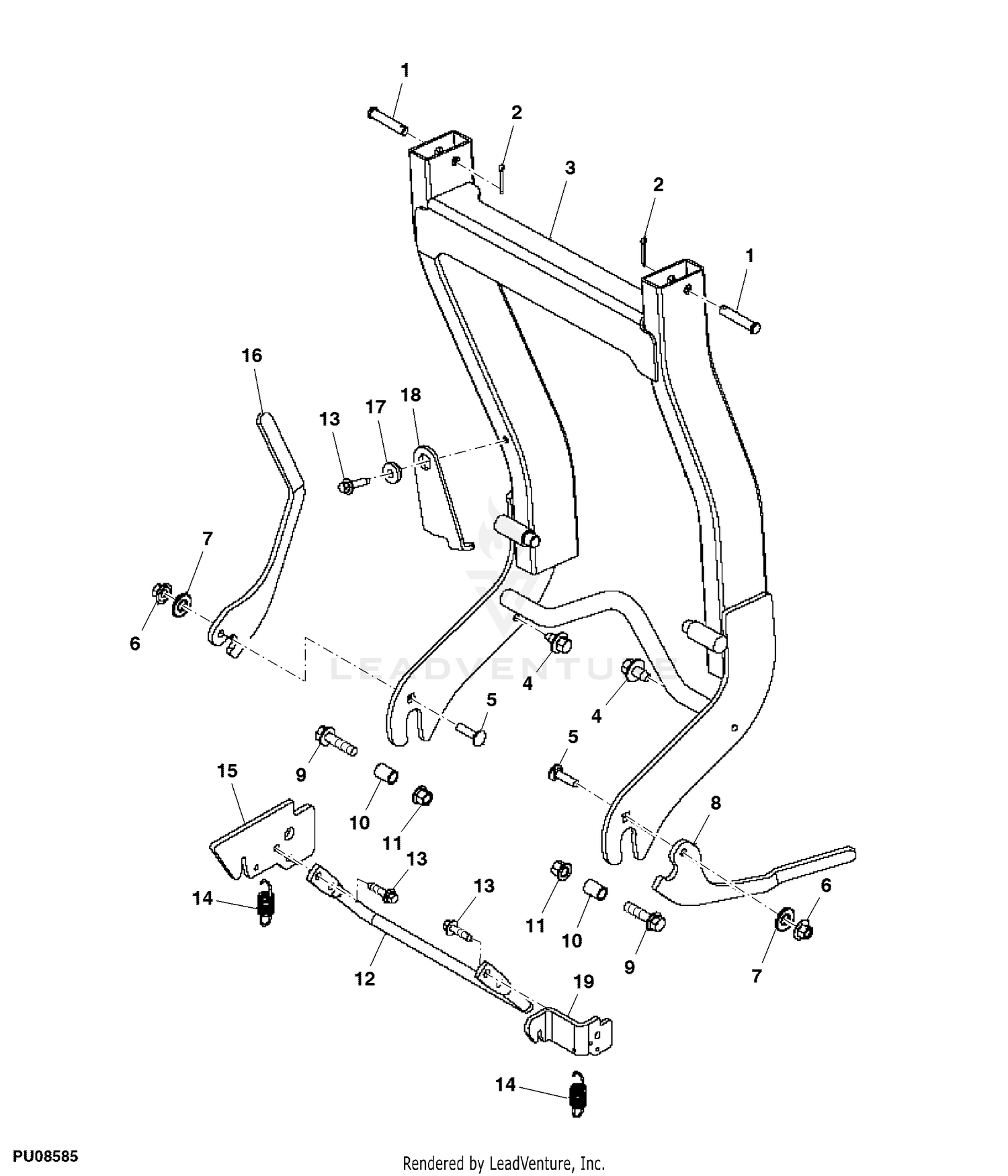 John Deere Power Flow Blower Assembly (54C Mower) -PC9146 Jacksheave,Idlers  & Belt,62C: Three-Bag Powerflow Material Collection