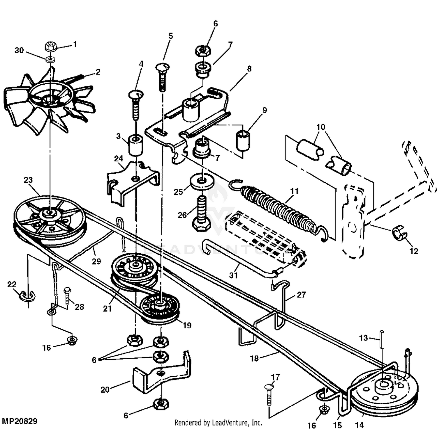 John Deere POWER TRAIN K66 TRANSAXLE BELT DRIVE AND IDLERS 2