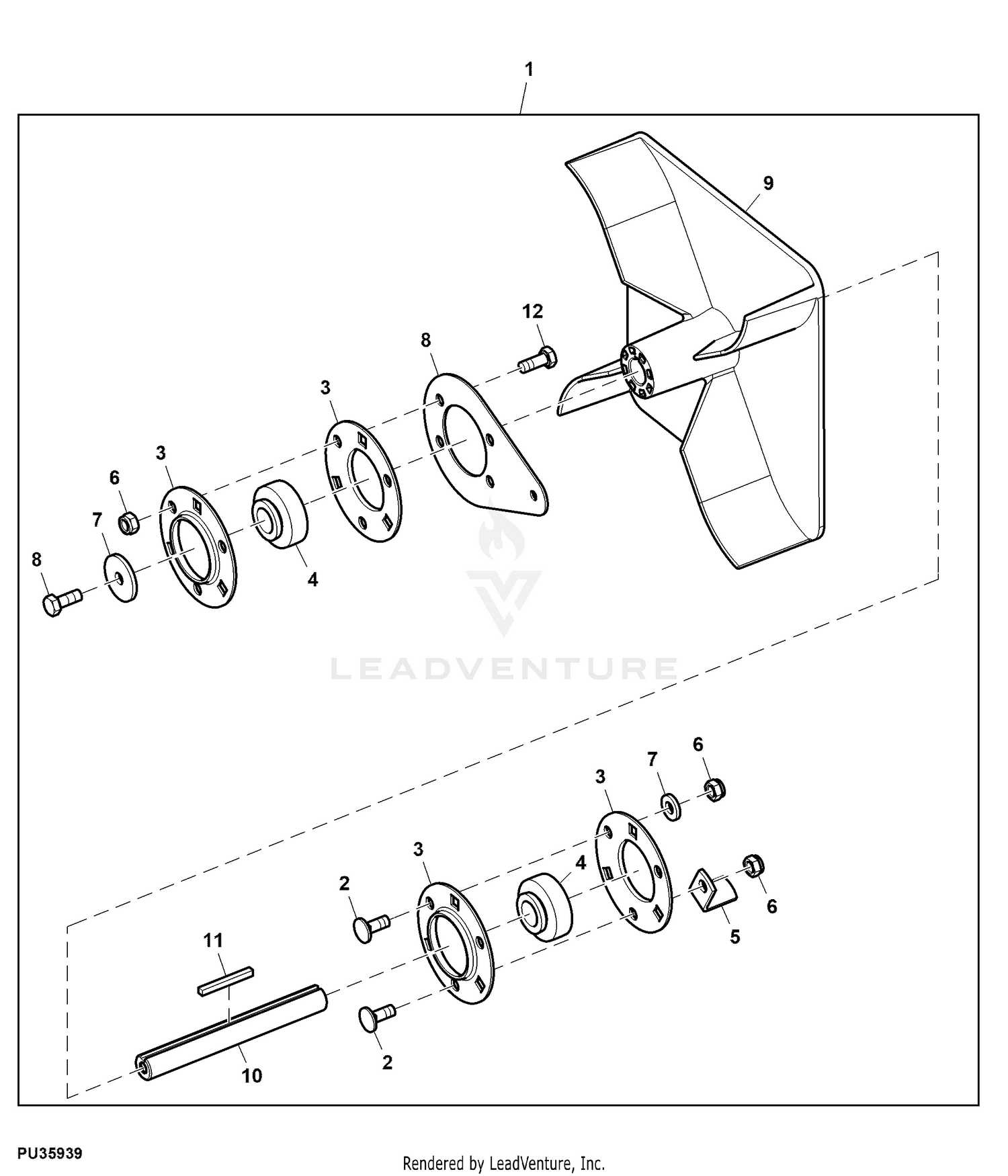 John Deere Power Flow Blower Assembly (48C Mower) -PC9146 Jacksheave,Idlers  & Belt,48C: Two-Bag Powerflow Material Collection System