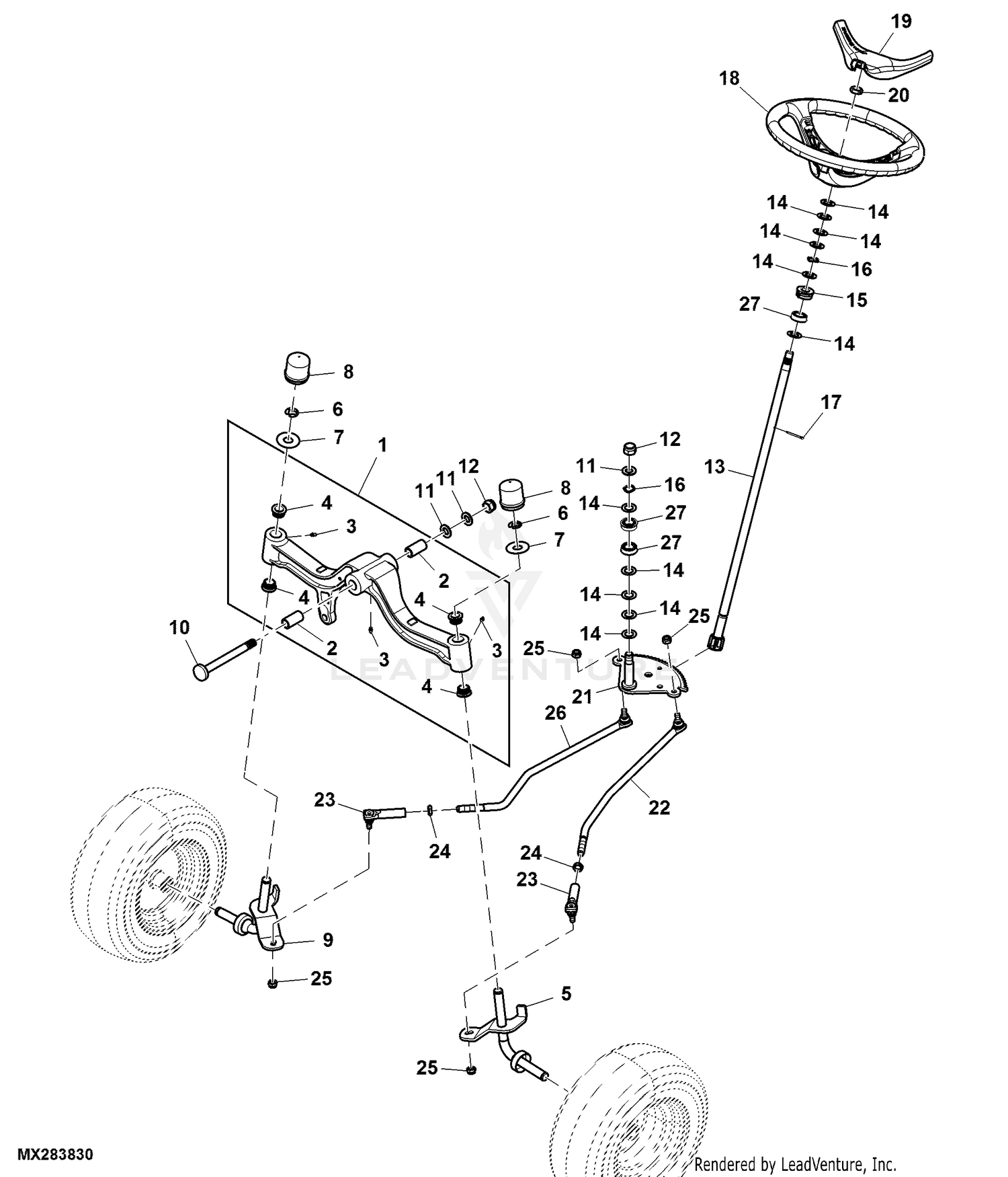 John deere riding mower best sale steering parts