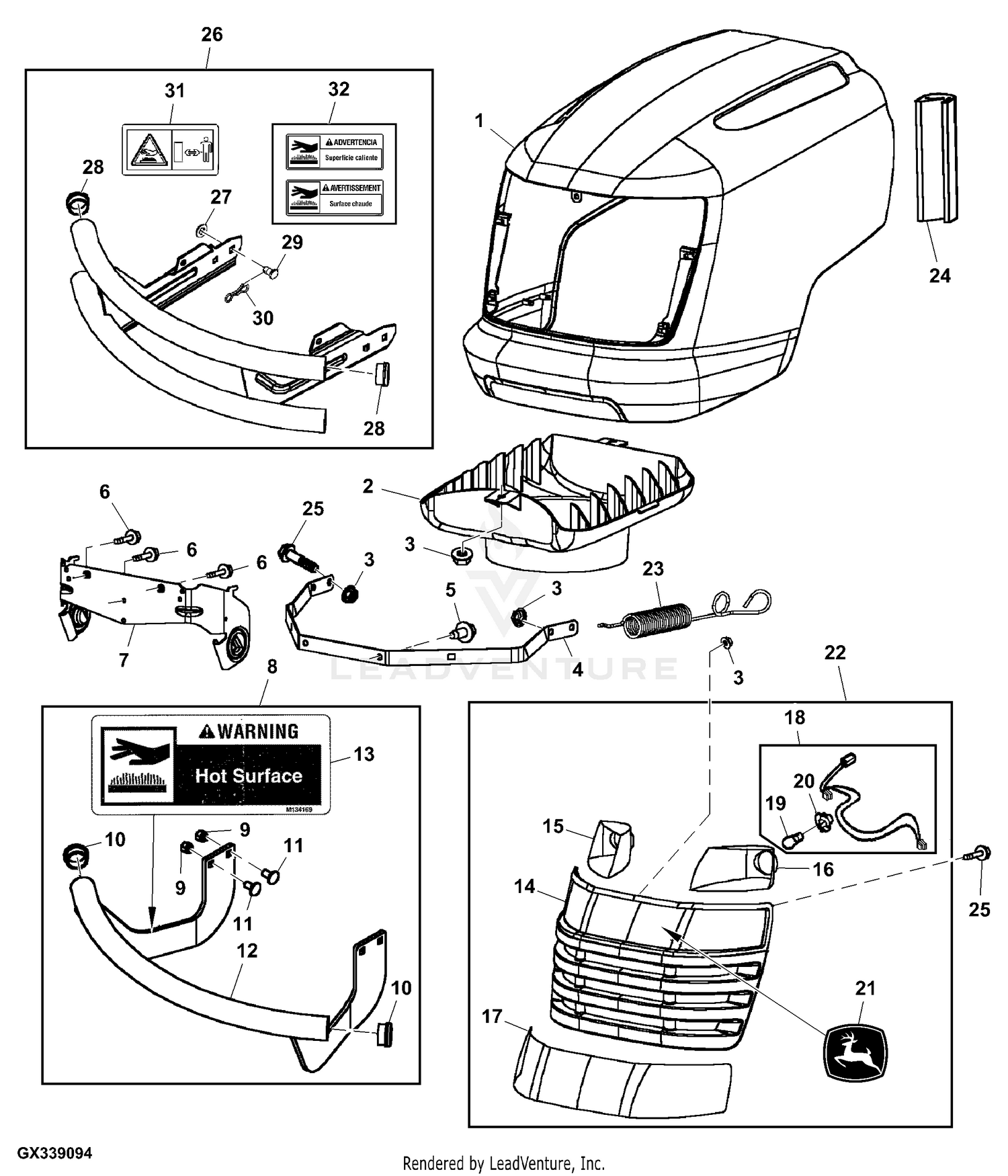 John deere l100 outlet hood