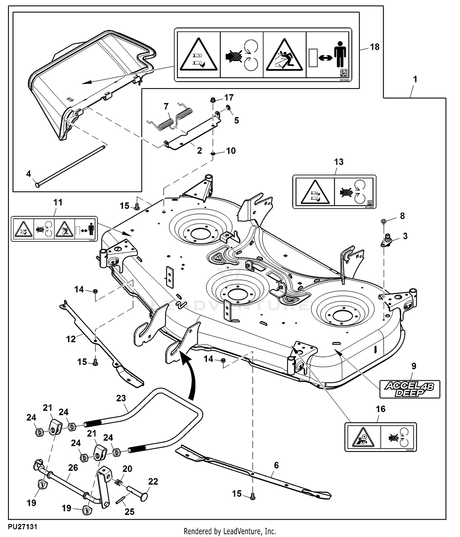 John deere 48 edge best sale mower deck belt diagram