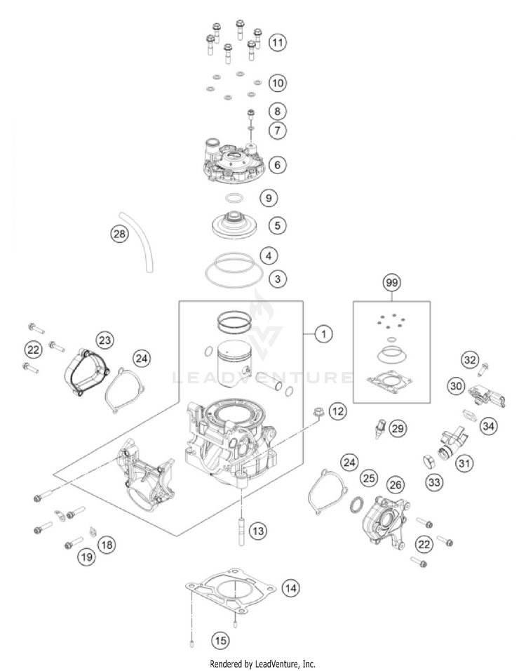 Cylinder, Cylinder Head 125 SX/XC ENGINE - 2026 Schematic