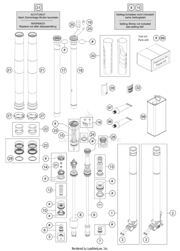 Front Fork Disassembled 250 SX CHASSIS - 2026 Schematic