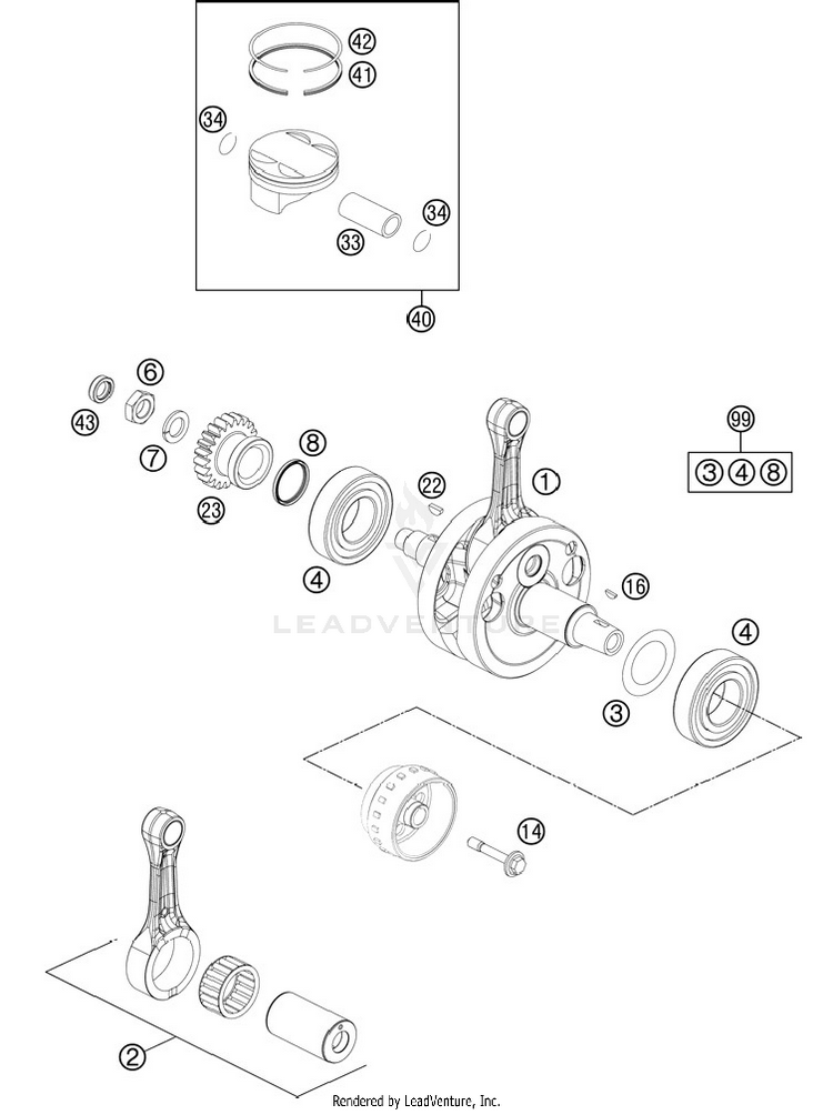Crankshaft, Piston 250 XCFW Engine - 2012 Schematic