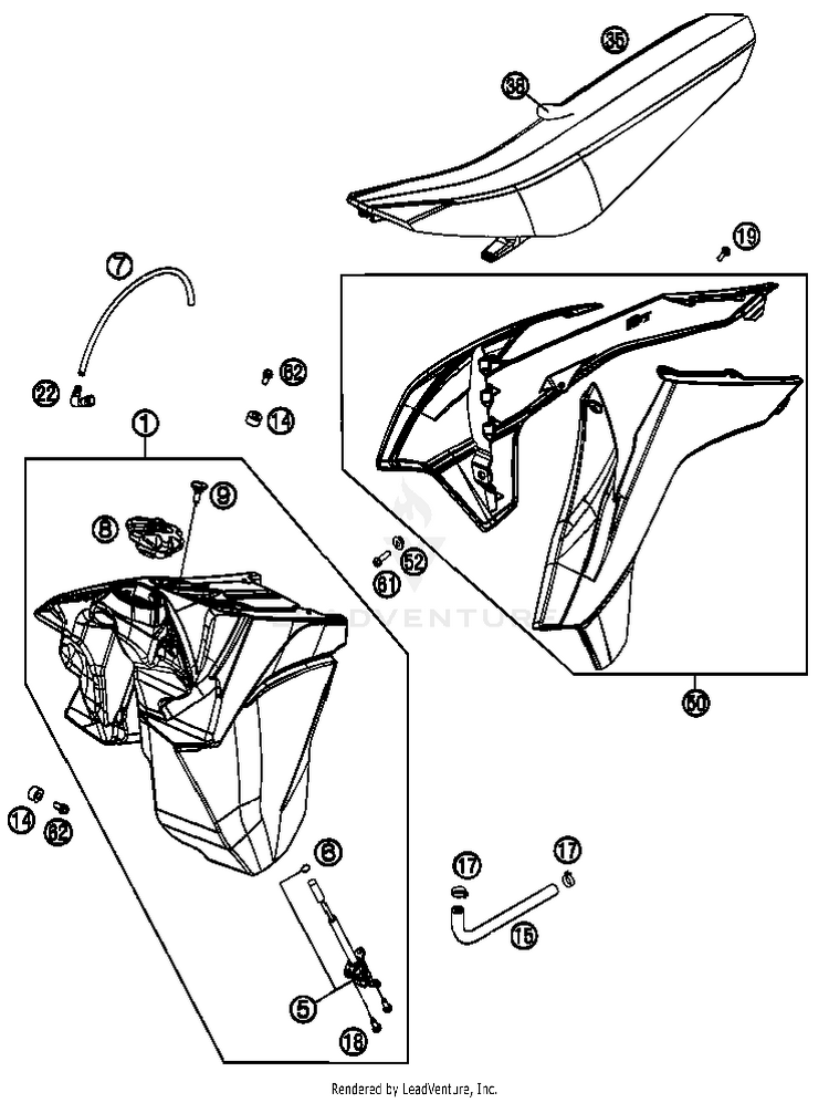 Tank, Seat, Cover 150 XC USA Chassis - 2013 Schematic