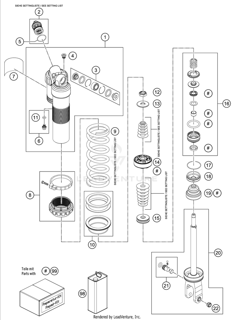 Shock Absorber Disassembled 350 SX-F CHASSIS - 2020 Schematic