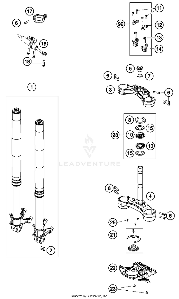 Front Fork, Triple Clamp 1290 SUPER ADVENTURE R CHASSIS - 2018 Schematic
