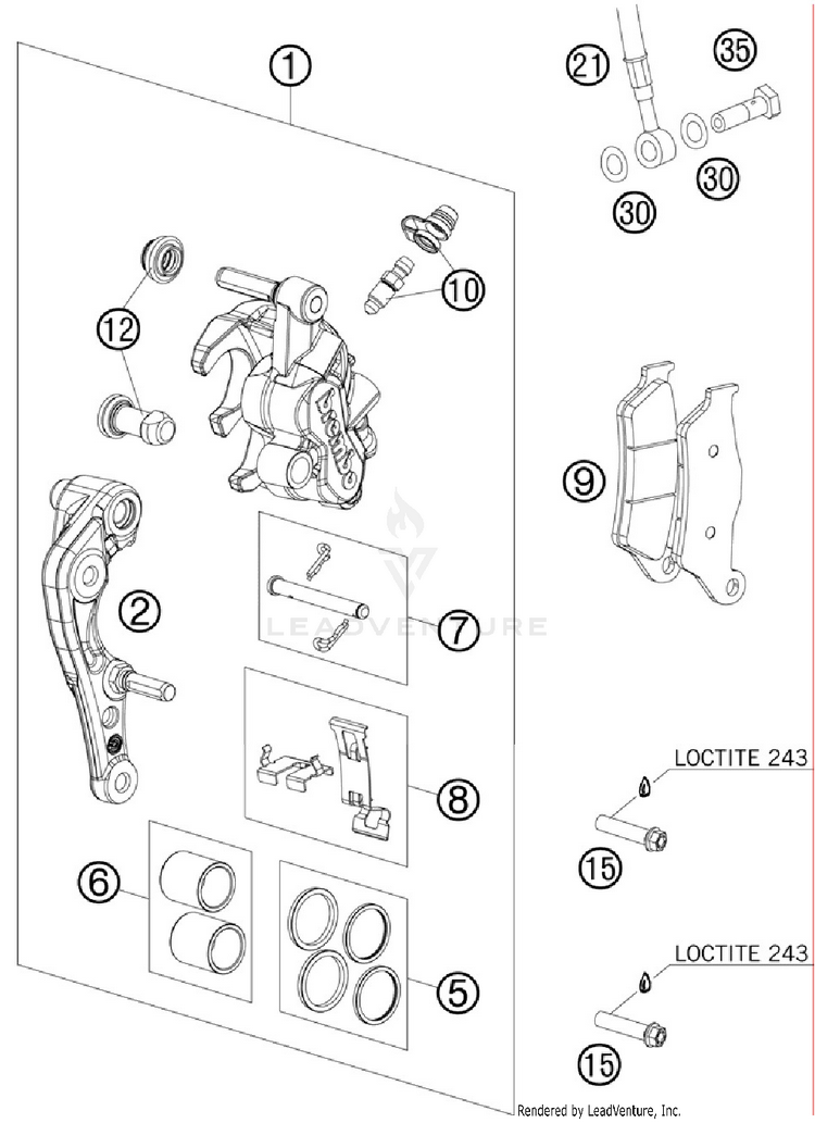 Brake Caliper Front 250 XC Chassis - 2012 Schematic