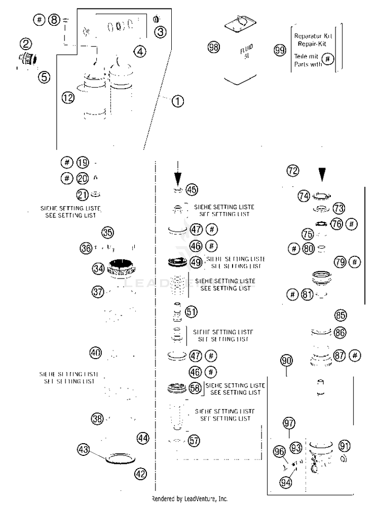Shock Absorber Disassembled 350 EXC-F USA Chassis - 2013 Schematic