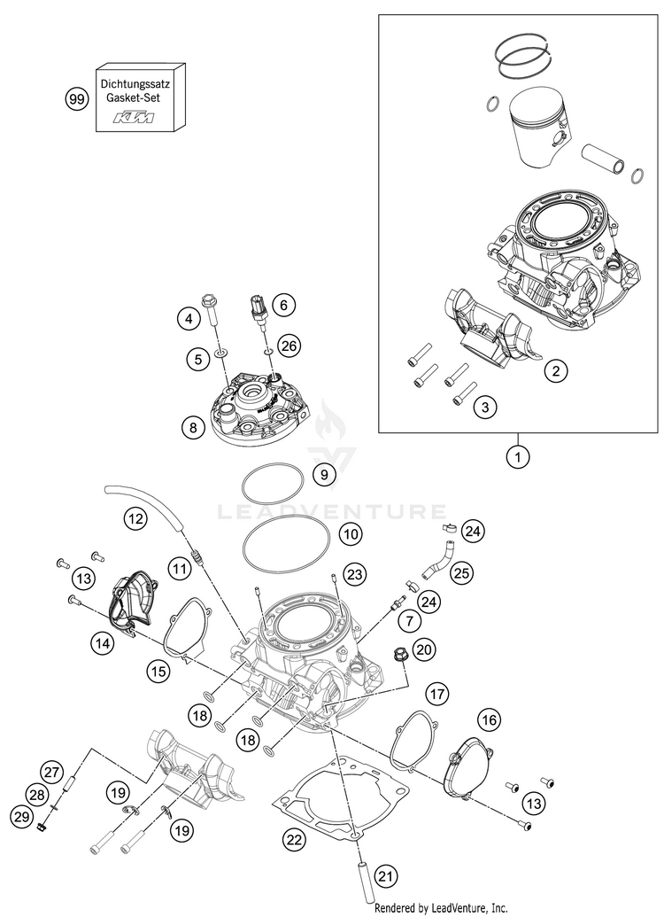 Cylinder, Cylinder Head 250 XC TPI Engine - 2021 Schematic