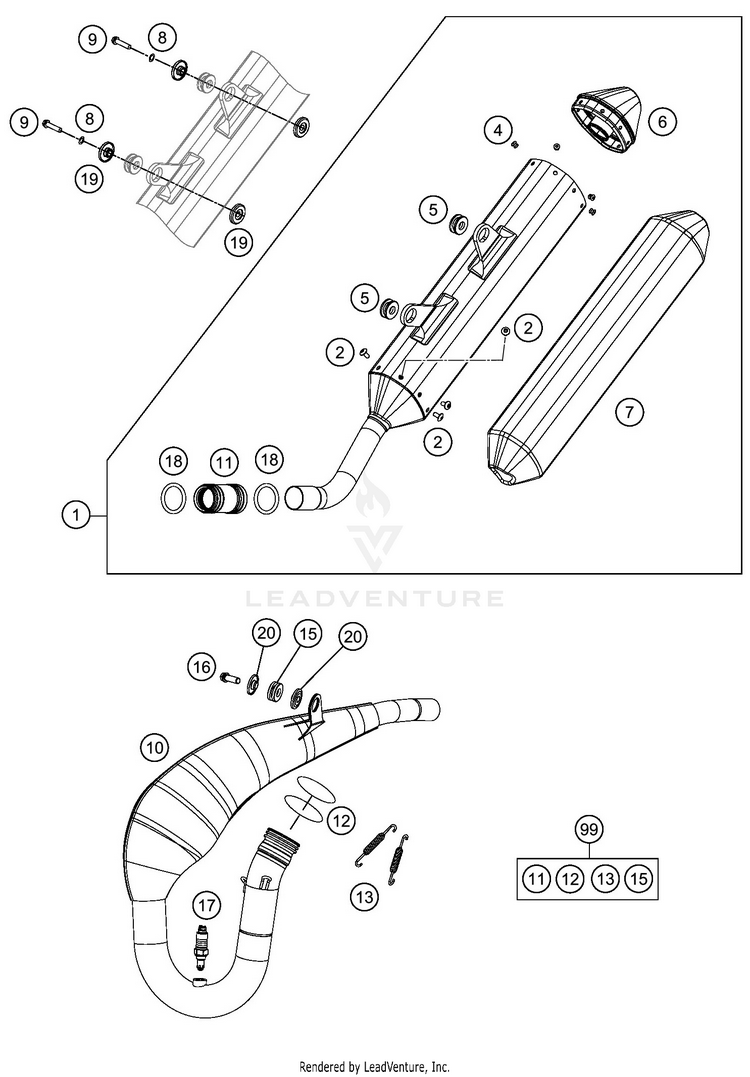 Exhaust System 300 XC-W TPI CHASSIS - 2020 Schematic
