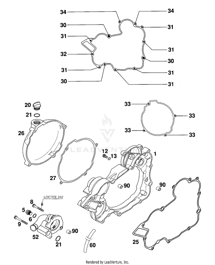 Clutch Cover With Oilpump 200 EXC Engine - 2000 Schematic