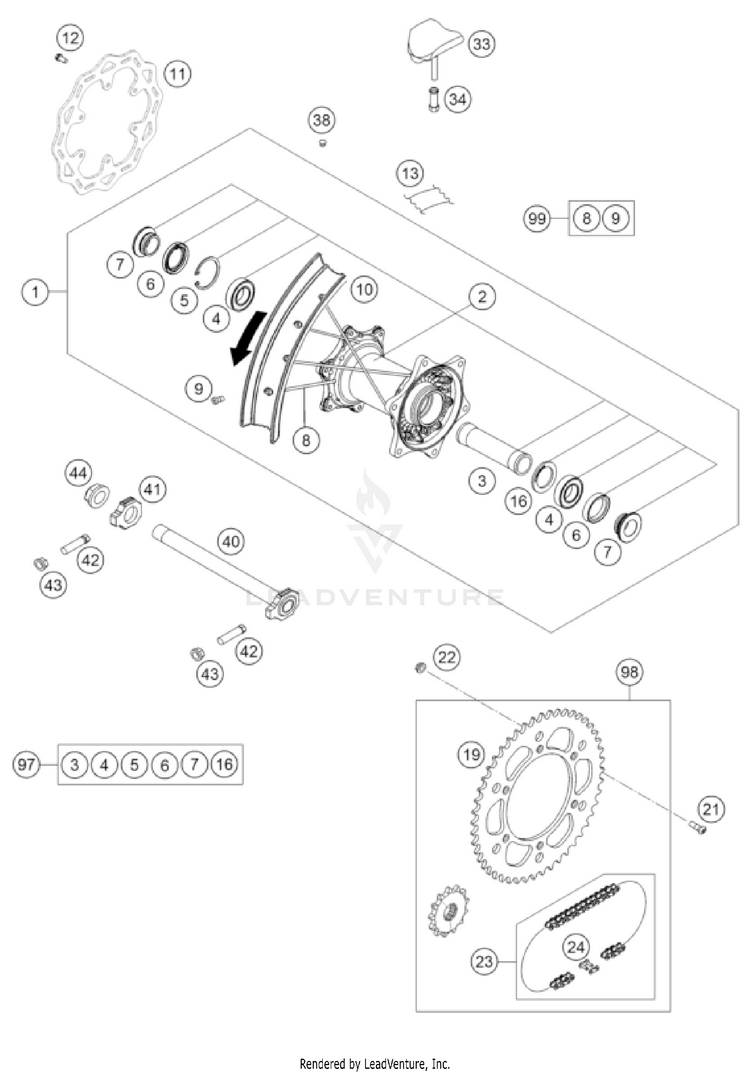 Rear Wheel 350 SX-F CHASSIS - 2022 Schematic
