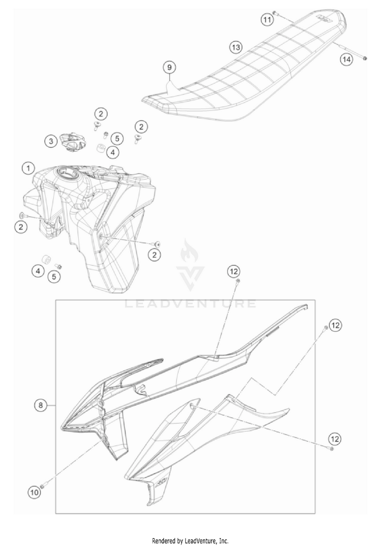 Tank, Seat 350 EXC-F US CHASSIS - 2022 Schematic