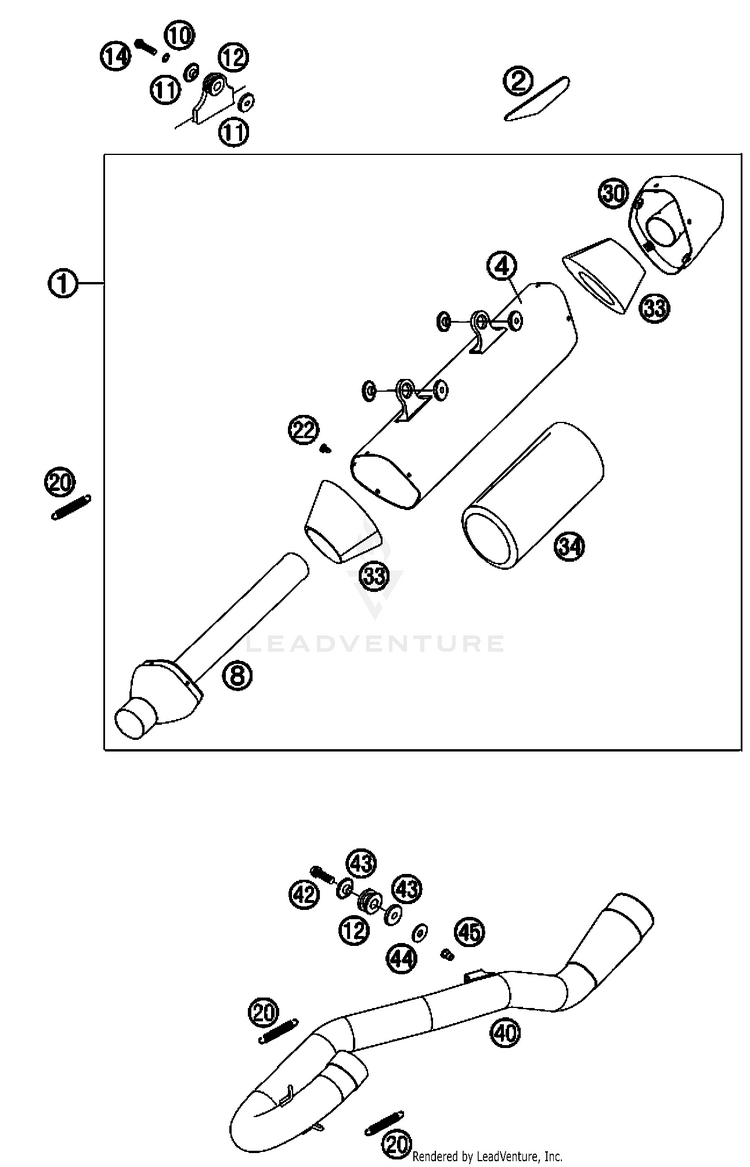 Exhaust System 505 SX-F Chassis - 2008 Schematic