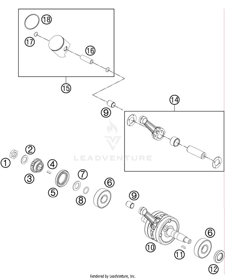 Crankshaft, Piston 65 SX Engine - 2012 Schematic