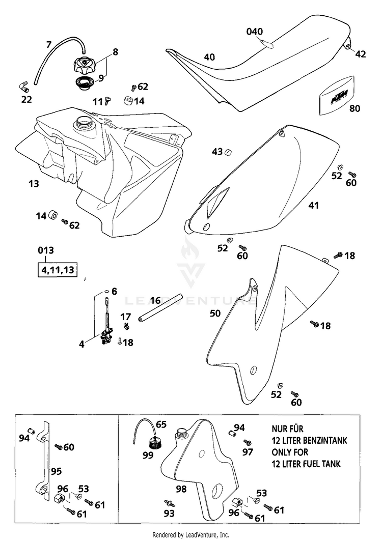Tank, Seat, Covers 200 EXC Chassis - 2001 Schematic