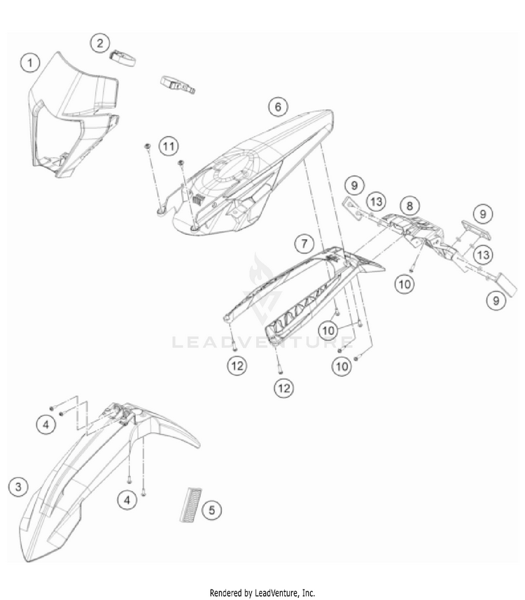 Mask, Fenders 500 EXC-F CHASSIS - 2023 Schematic