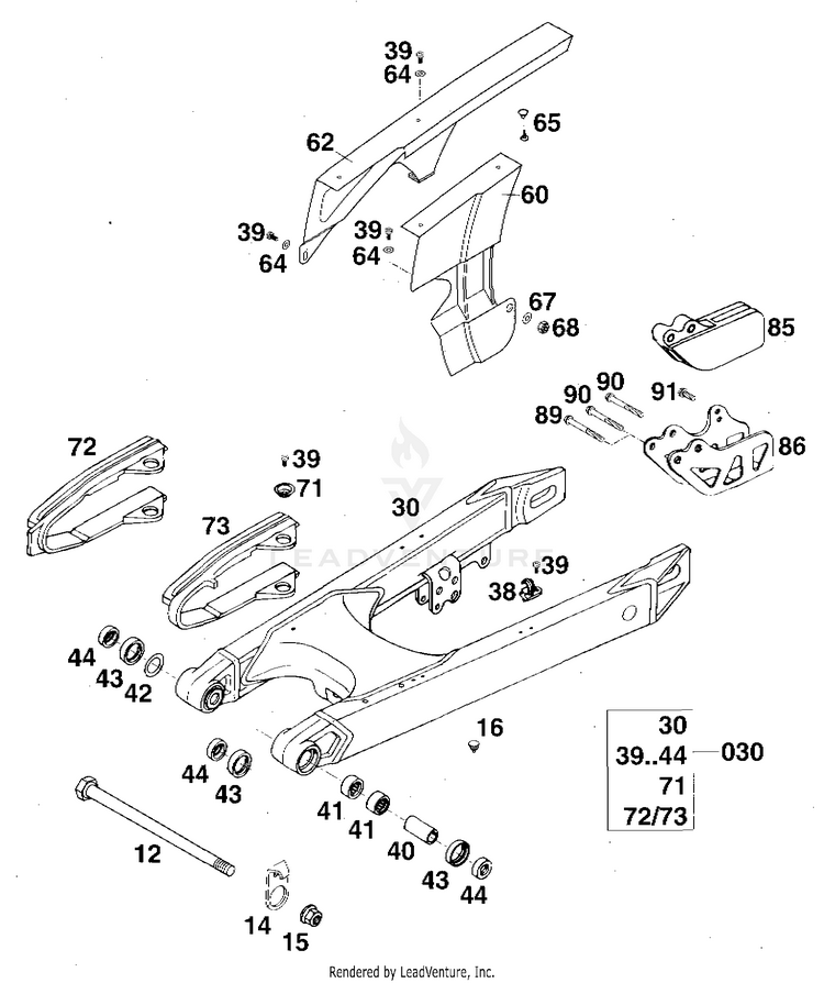 Swingarm, Chain Guard 620 RXC Chassis - 1996 Schematic
