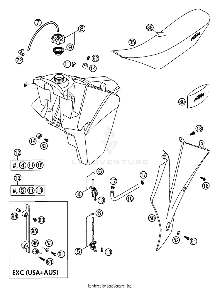 Tank, Seat, Cover 200 EXC Chassis - 2004 Schematic