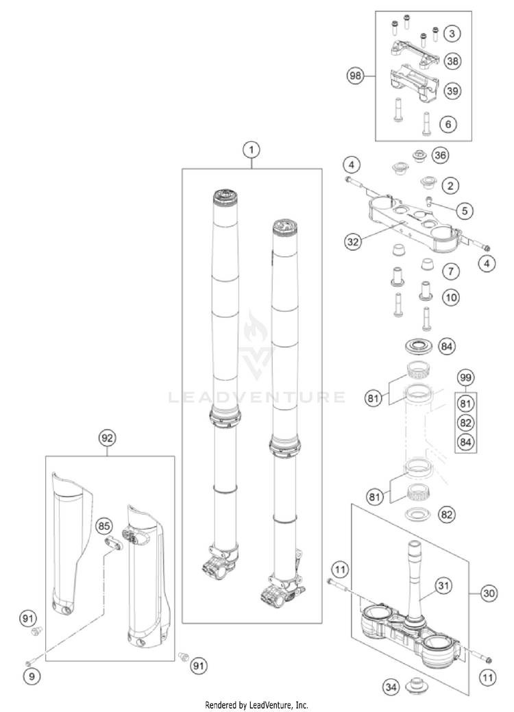 Front Fork, Triple Clamp Schematic