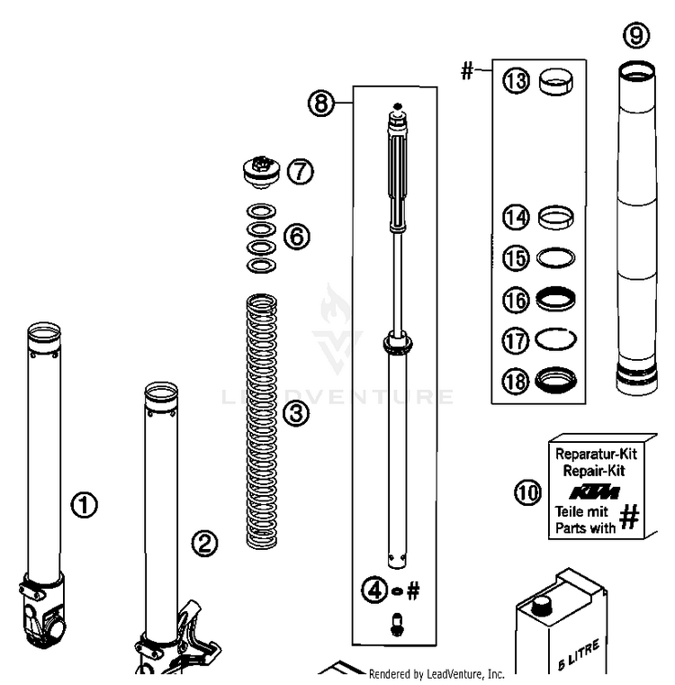 Front Fork Dissasembled 690 Supermoto Black Chassis - 2007 Schematic
