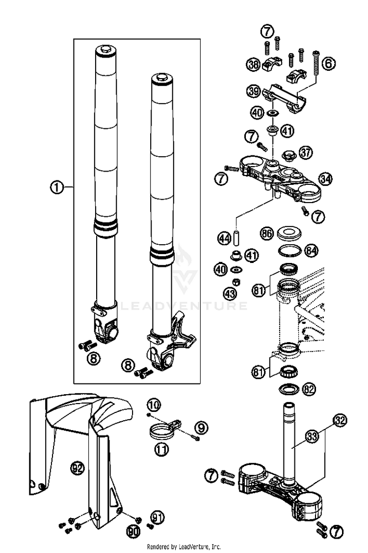 Front Fork, Triple Clamp 690 Supermoto Orange Chassis - 2007 Schematic