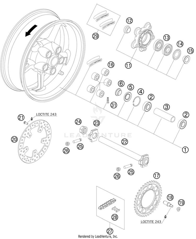 Rear Wheel 990 Supermoto T Orange Chassis - 2010 Schematic